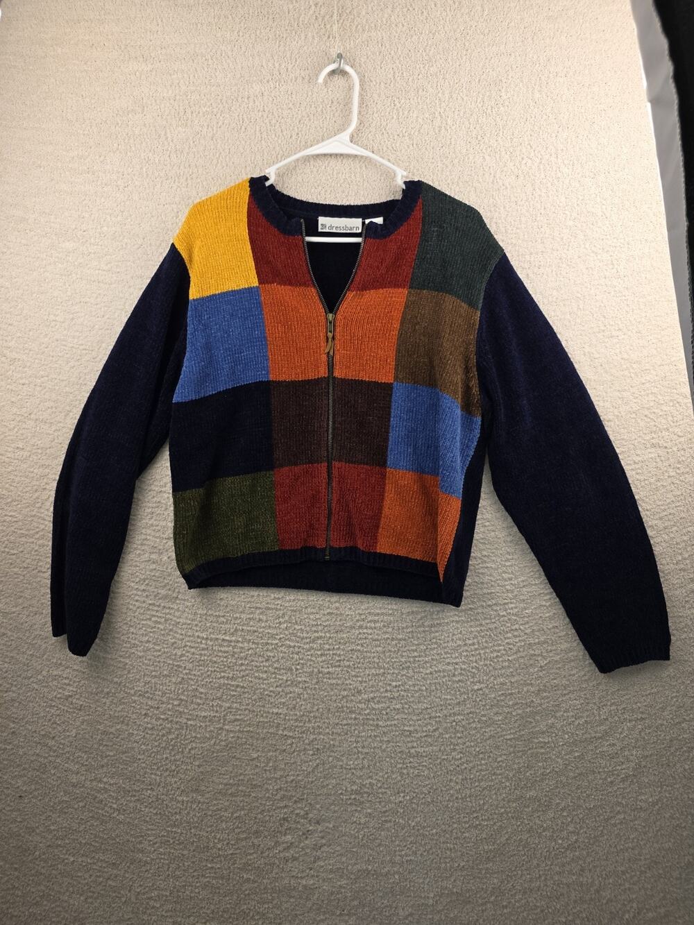 Dressbarn Women's Multi-Colored Patchwork Full-Zip Knit Cardigan Sweater Size L